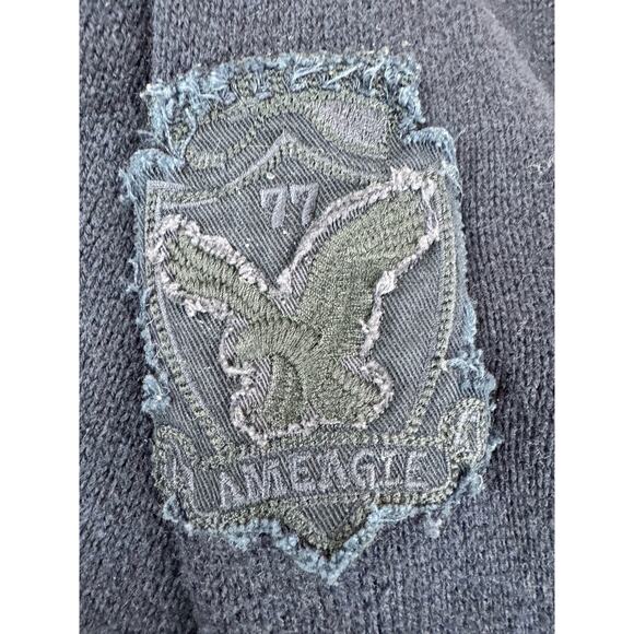 American Eagle Mens Wool Blend Cardigan Sweater L Navy Blue Elbow Patches Preppy - Picture 7 of 13